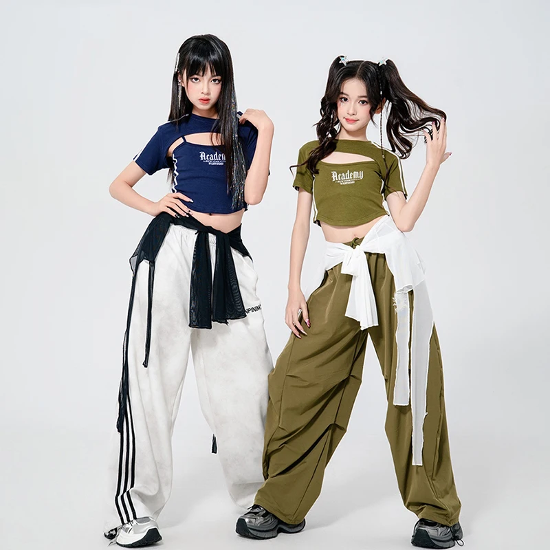 الهيب هوب K-pop المحاصيل الأعلى السراويل البضائع الأطفال الشارع الرقص الزي الاطفال الشارع الشهير ازياء فتاة مجموعة الجاز الملابس مجموعات XH2646