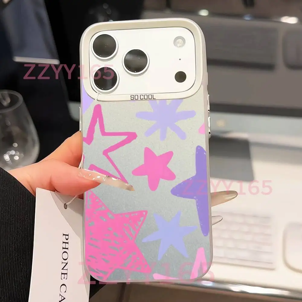 Stars Aesthetic Colorful für iPhone 17,16,15,14,13,12,X,8,Pro,Max,Plus,SE4,Air,Mini Weiß Staubdicht Matt IMD Hülle