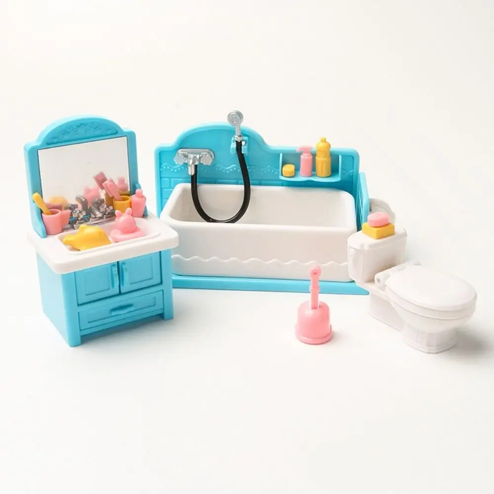 Juguetes de baño de simulación de muebles 1:12, figura de gato a escala 1:6, juegos de casa de muñecas para baño, bañera, inodoro, baño, casa de muñecas en miniatura