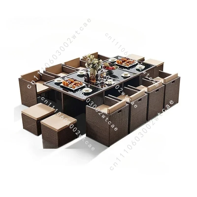 Modern Patio Rattan Furniture Set Leisure Outdoor Table Chairs Open-air Garden Furniture Sets Waterproof and Sun-proof Armchair