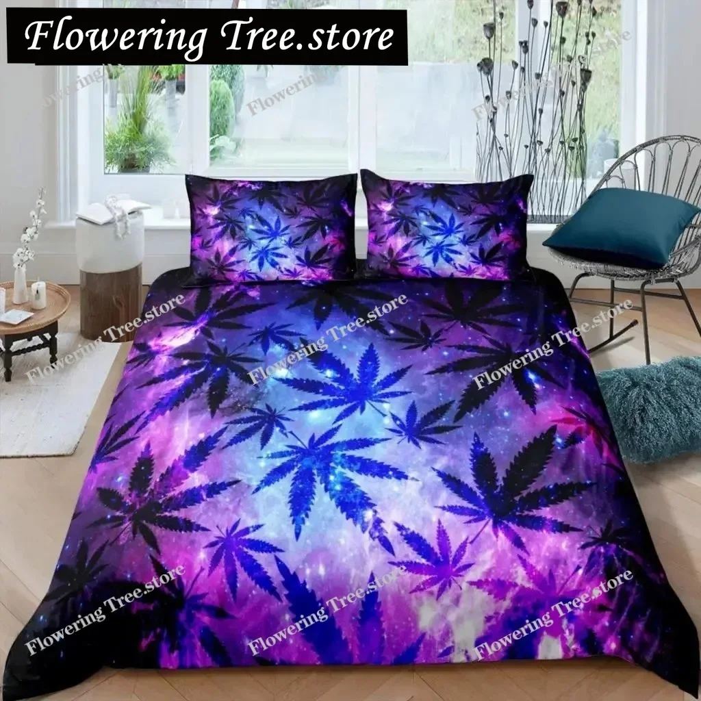 

Marijuana Leaf Duvet Cover Cannabis Leaves Bedding Set Microfiber Weed Leaf Botanical Quilt Cover