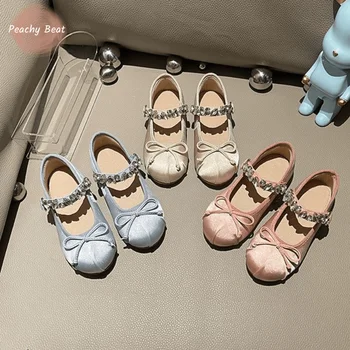 Mode Baby Meisje Prinses Strass Zijden Schoenen Baby Peuter Kind Platte Ballet Dansschoenen Zachte Schoenen Party Prestaties Schoenen