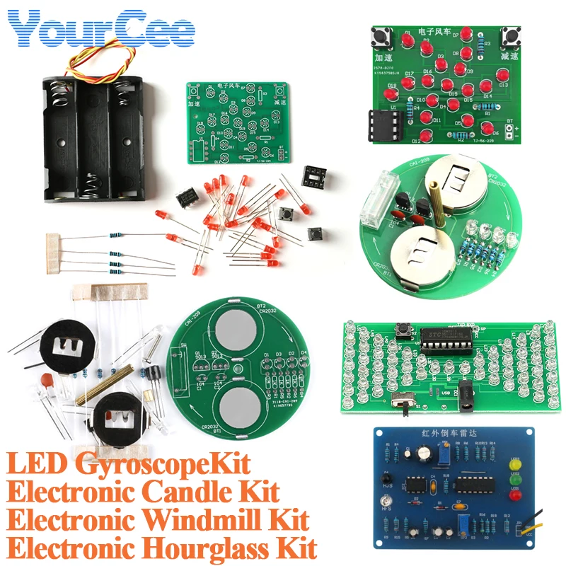 DIY Electronic Windmill Kit Funny Rotating Light Practice Board LED Gyroscope Electronic Candle Hourglass for Training Soldering