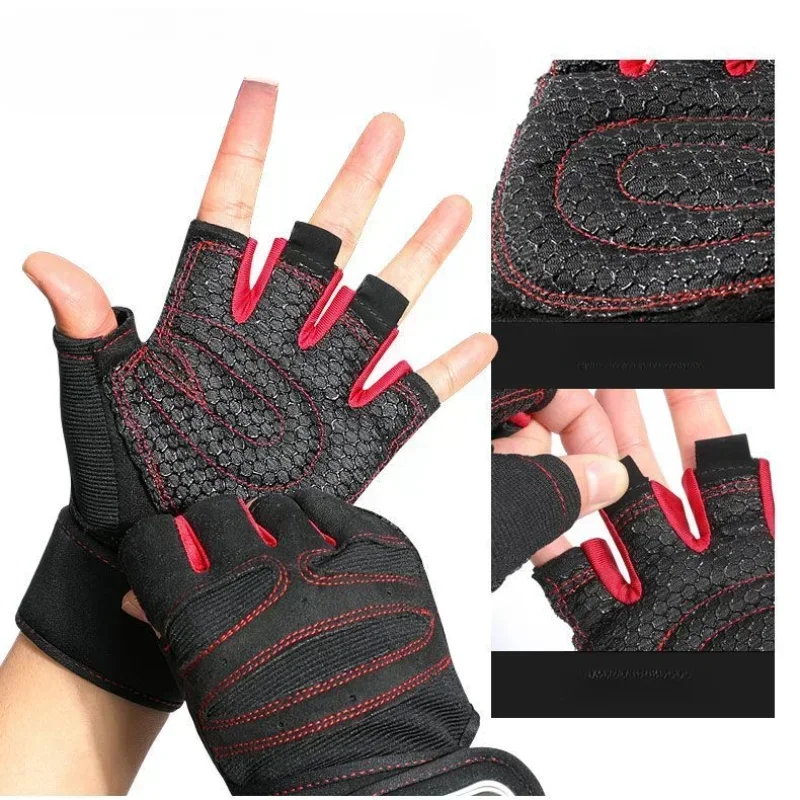 Guantes de gimnasio para hombre y mujer, mancuernas para Crossfit, culturismo, correa de Fitness, entrenamiento deportivo, ejercicio, guantes de ciclismo sin dedos