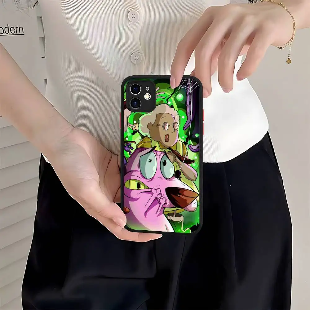 Casing Kartun C-Courage The C-Cowardly D-Dog Untuk iPhone 16 15 14 Plus 13 12 11 Pro Max X XS MAX Transparan Matte Anti Benturan