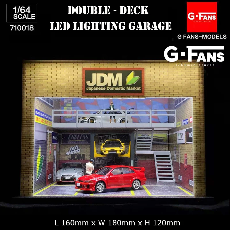 G-Fans 1:64 Assemble Diorama Double-Desk LED Lighting Garage Model Car Parking Lot Display - JDM Version