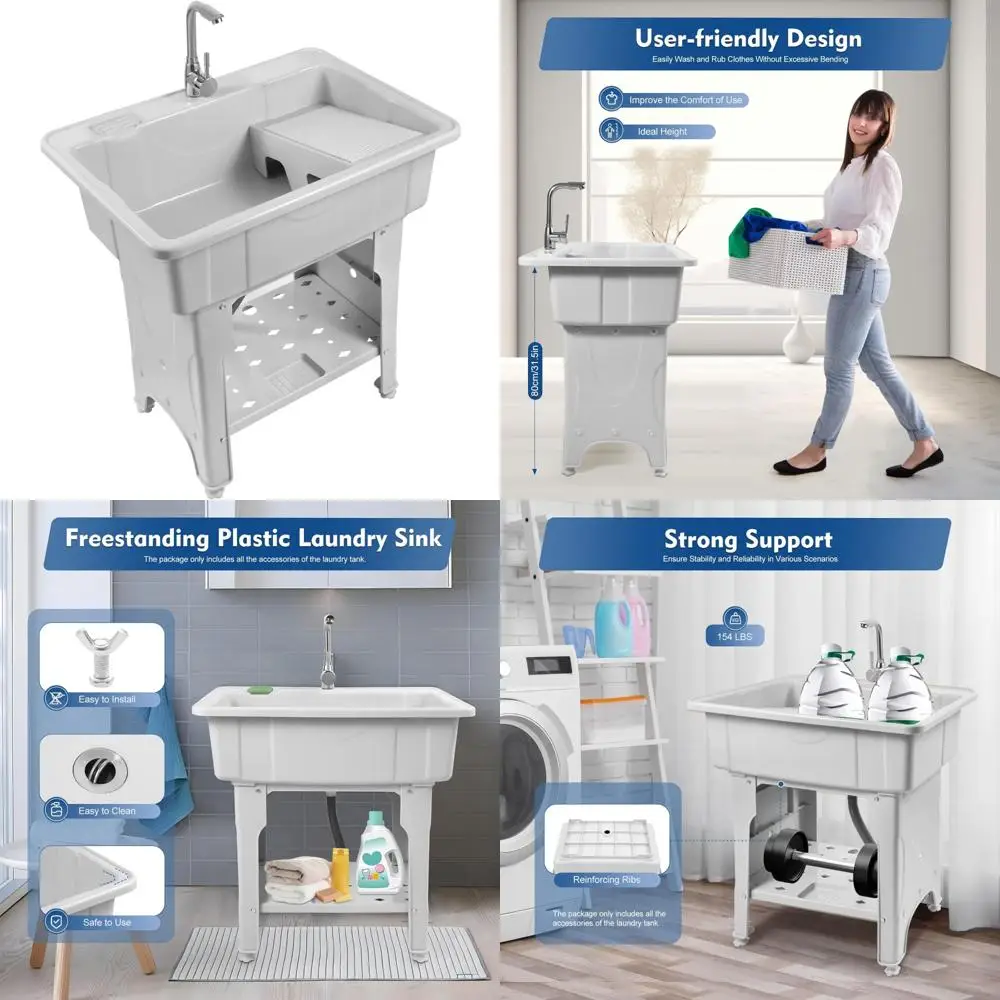 

Indoor Outdoor Stainless Steel Laundry Sink with Washboard for Utility Tubs and Washing Needs