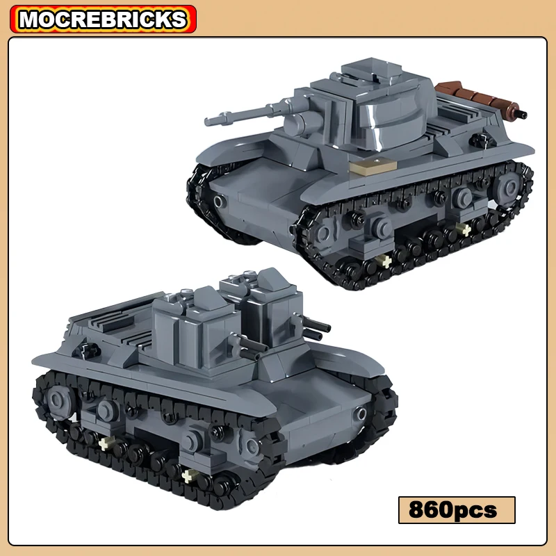 

WW2 Military Light Tank 7TP Artillery Armored Vehicle Army Weapon MOC Building Blocks Model Kid's Technology Bricks Toys Sets