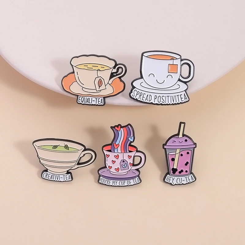 Spread Positivitea Equali-Tea Enamel Pins You'Re My Cup Of Tea Pearl Milk Tea Brooches Badge Creative Jewelry Gifts For Friends