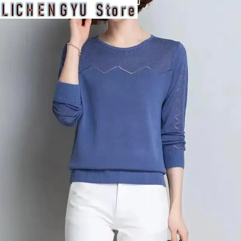 

Женская одежда, однотонный пуловер с круглым вырезом, фонарь, осенне-зимний свитер с длинными рукавами, вязаные элегантные топы с винтовой резьбой