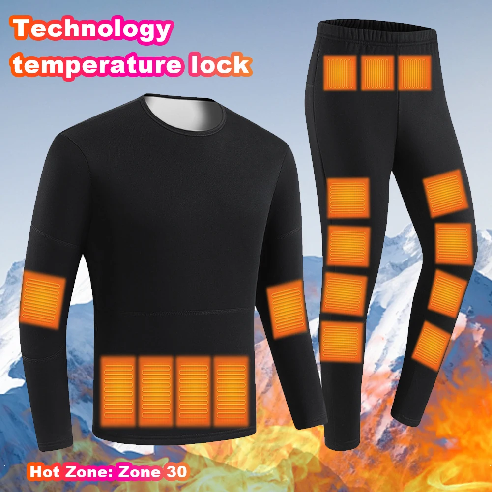 Winter Heating Heated Underwear Motorcycle Jacket Women Men 30 Areas USB Electric Heating Underwear Fleece Thermal Long Johns