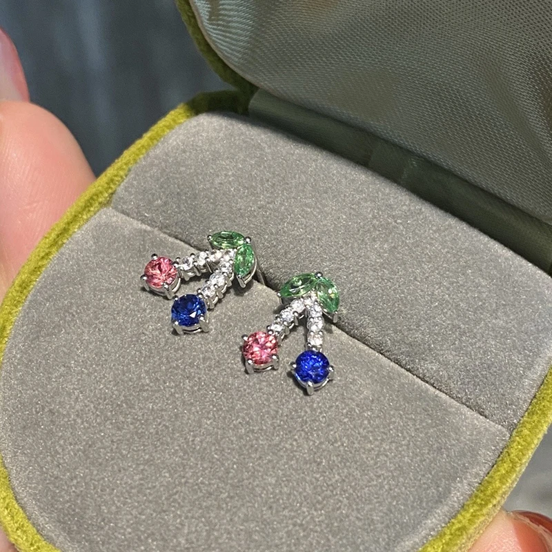Aazuo Real Jewelry 18K White Gold Natrual Sapphires Real Diamonds Lovely MINI Stud Earring Gifted For Kids and Girls Birthday