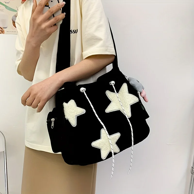 

Cute Corduroy Bag For Women, Sweet Style, Star Design, Large Capacity Shoulder Bag, For Daily Commuting
