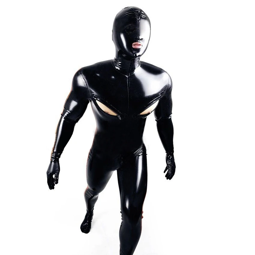 

Gummi New Latex 100% Rubber Catsuit Black handsome onesie, cosplay, zipper decoration Size XS-XXL 0.4mm