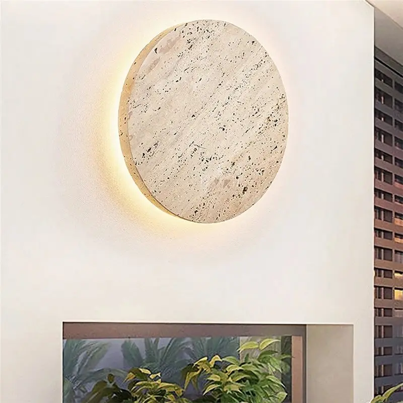 A96I-For Garden Villa Fence Compatible Outdoor LED Wall Light Waterproof Yellow Travertine Stone Design