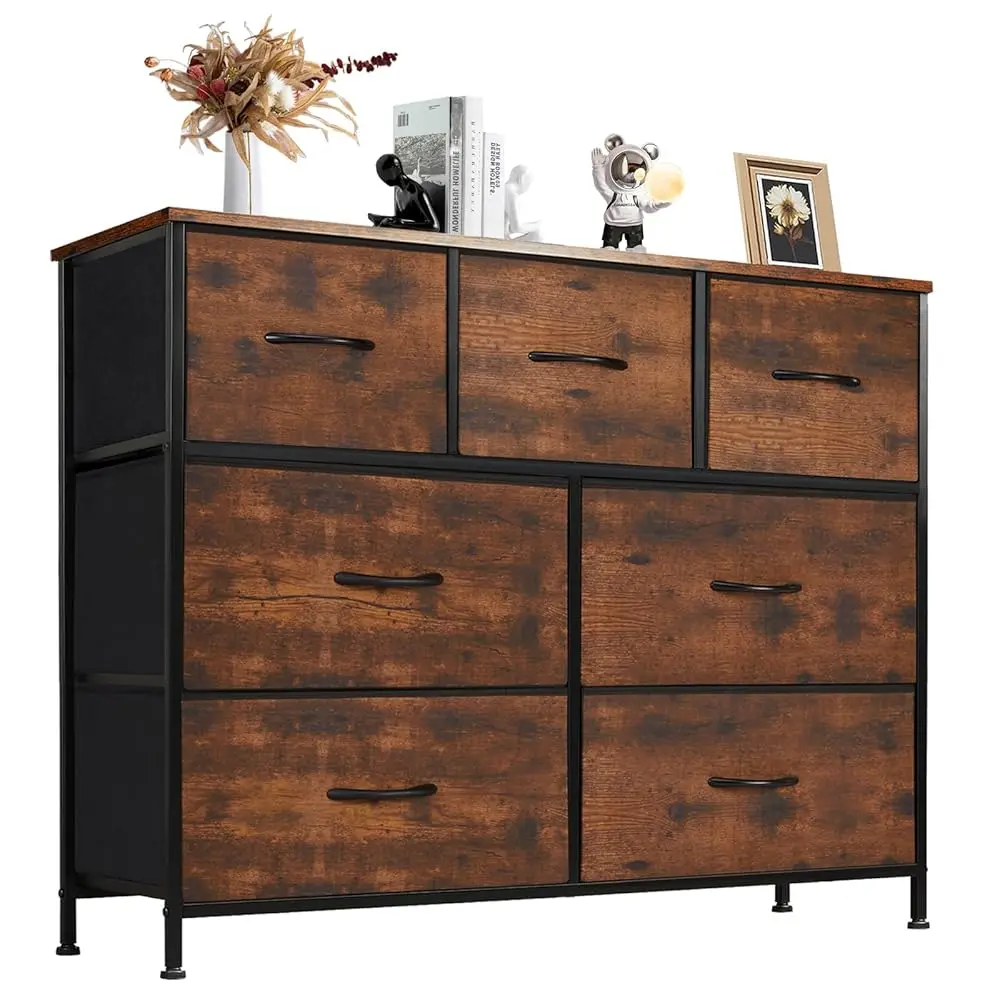 

Dresser For Bedroom With 7 Fabric Drawers, Chest Organizer Units For Clothing, Closet, Guestroom, Storage Tower With Cabinet,