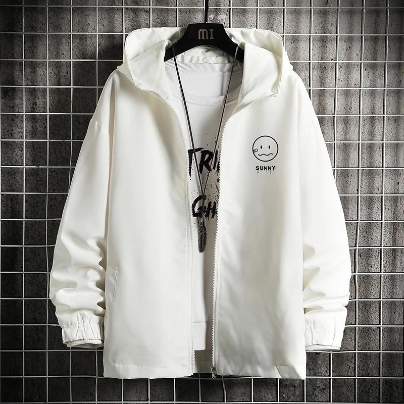 

Мужская повседневная модная куртка свободного кроя с длинным рукавом, осенняя, в корейском стиле, больших размеров, с капюшоном, верхняя одежда из полиэфирного волокна, 100% полиэстер