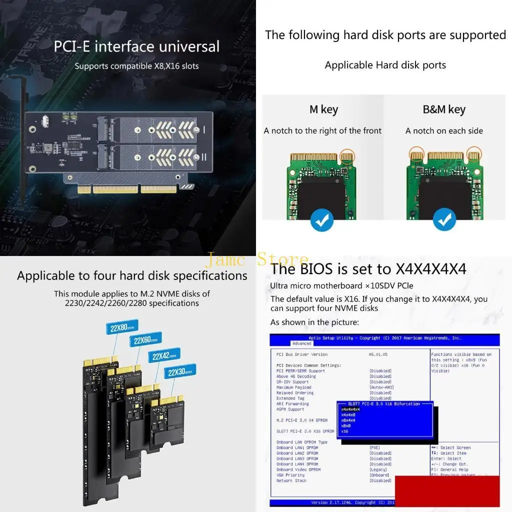 LX0B for M.2 Riser Card for M.2 NVME to PCIE Dual Disk Hard Drive SSD Adapter Expansion Card for PCIE X16 Slot Motherbo