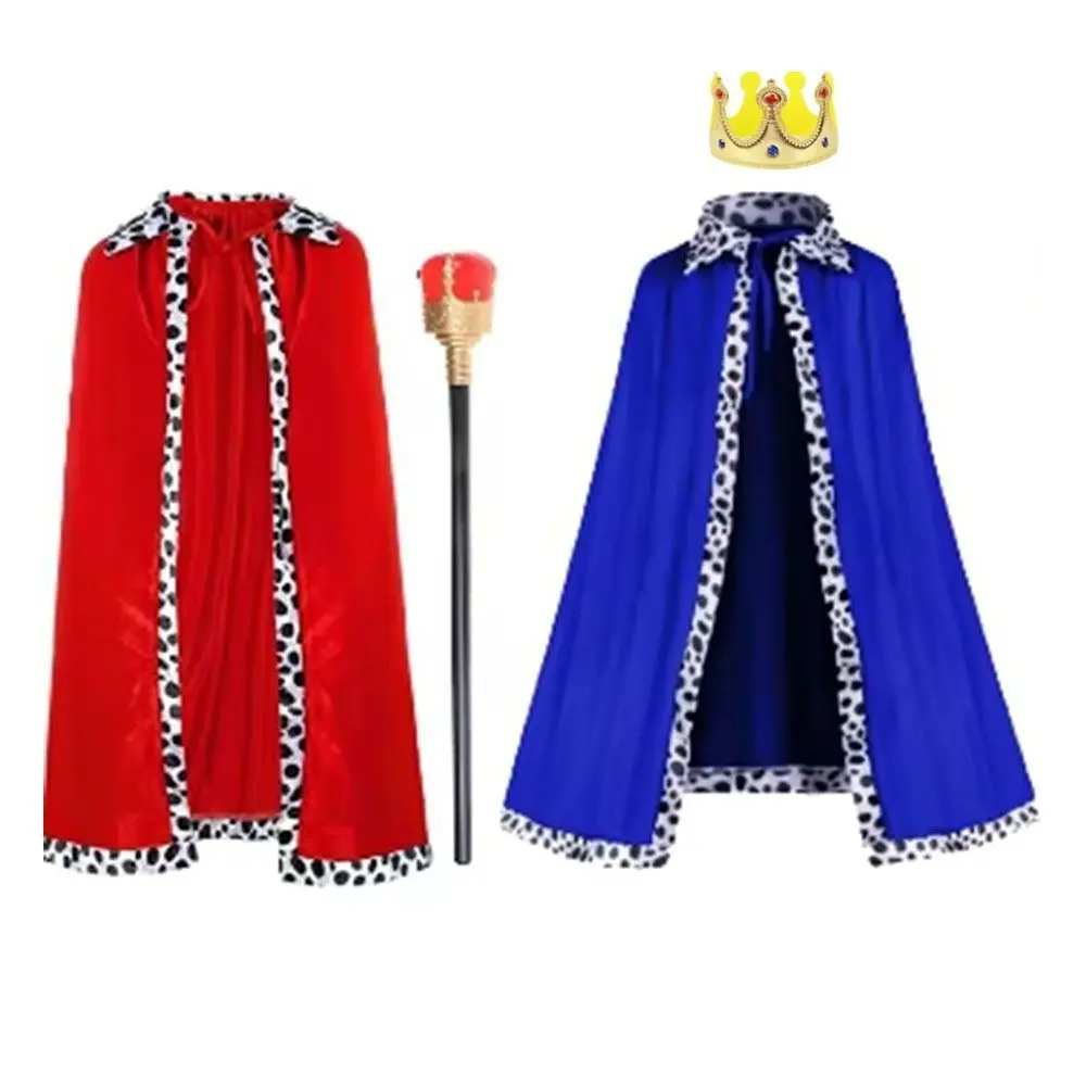 

80/90/130/150cm Halloween King Cloak Party Cosplay Costume Dress Up Boys Royal Prince Cape Shawl Red Velvet Cosplay Dress Up