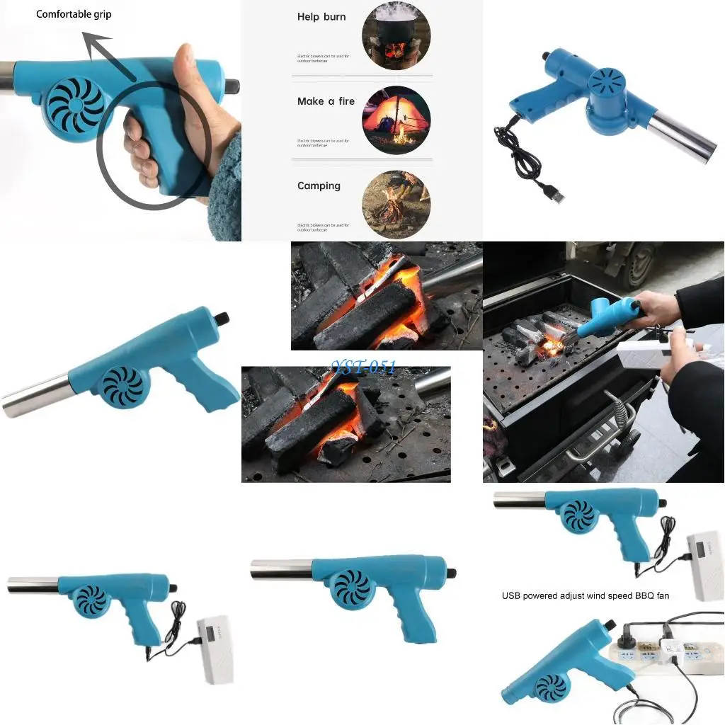 e15a الشواء الكهرباء الكهرباء منفاخ الهواء مروحة الشواء المحمولة مع قناة USB كابل 2 الهواء للتخييم واختصار النار النزهة #1