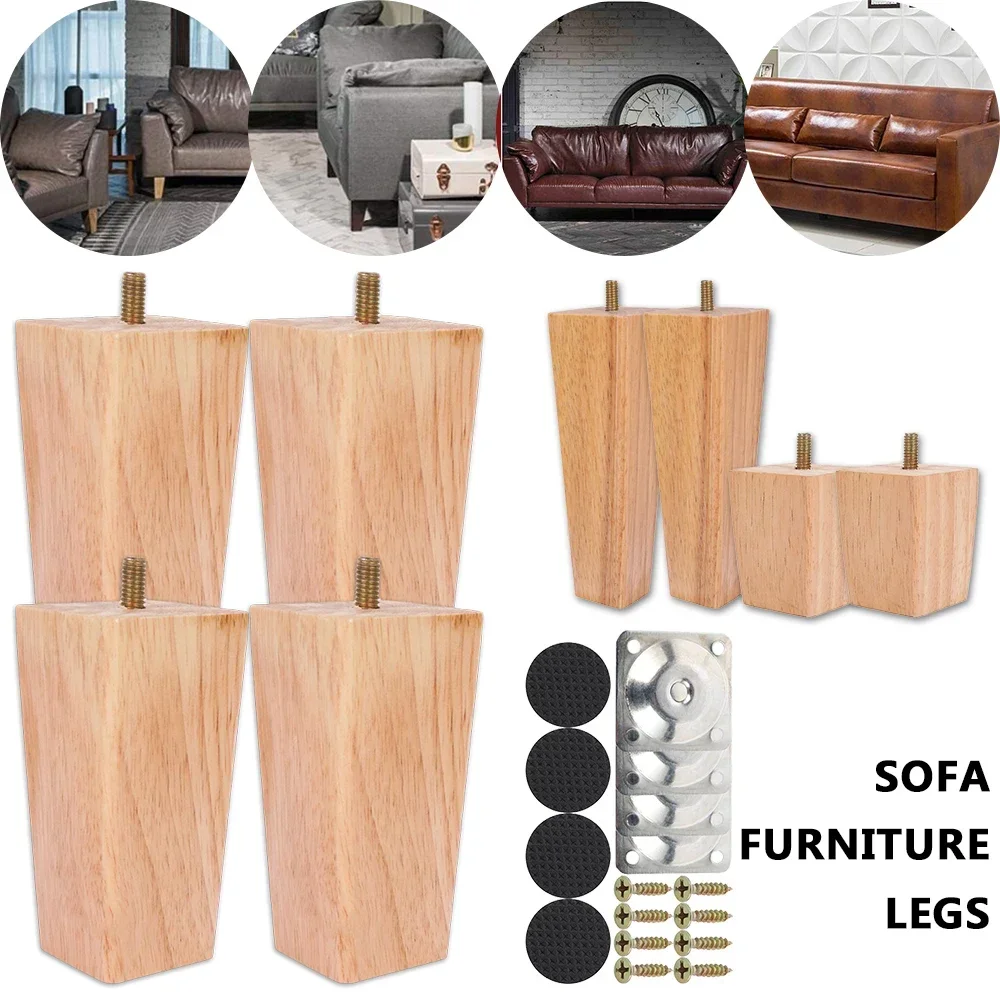 4 Pcs Solid Wood Furniture Legs Inclined Cone Sofa Bed Cabinet Table and Chair Replacement Feet Sloping Foot Height 6/10/15cm