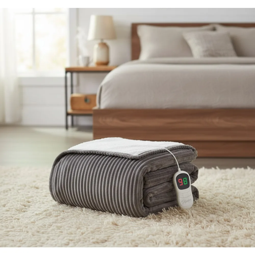 

50x60 Electric Heated Throw Blanket with Auto Shut-Off, 10 Heat Levels, Overheat Protection, Soft Flannel Sherpa