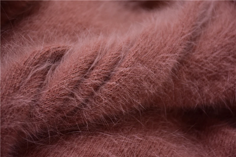 Ladies Women Fall Winter Clothing Hairy Plush Mink Cashmere Knitted V-Neck Long Sleeves Loose Pullover Sweater Jumper Pull Tops