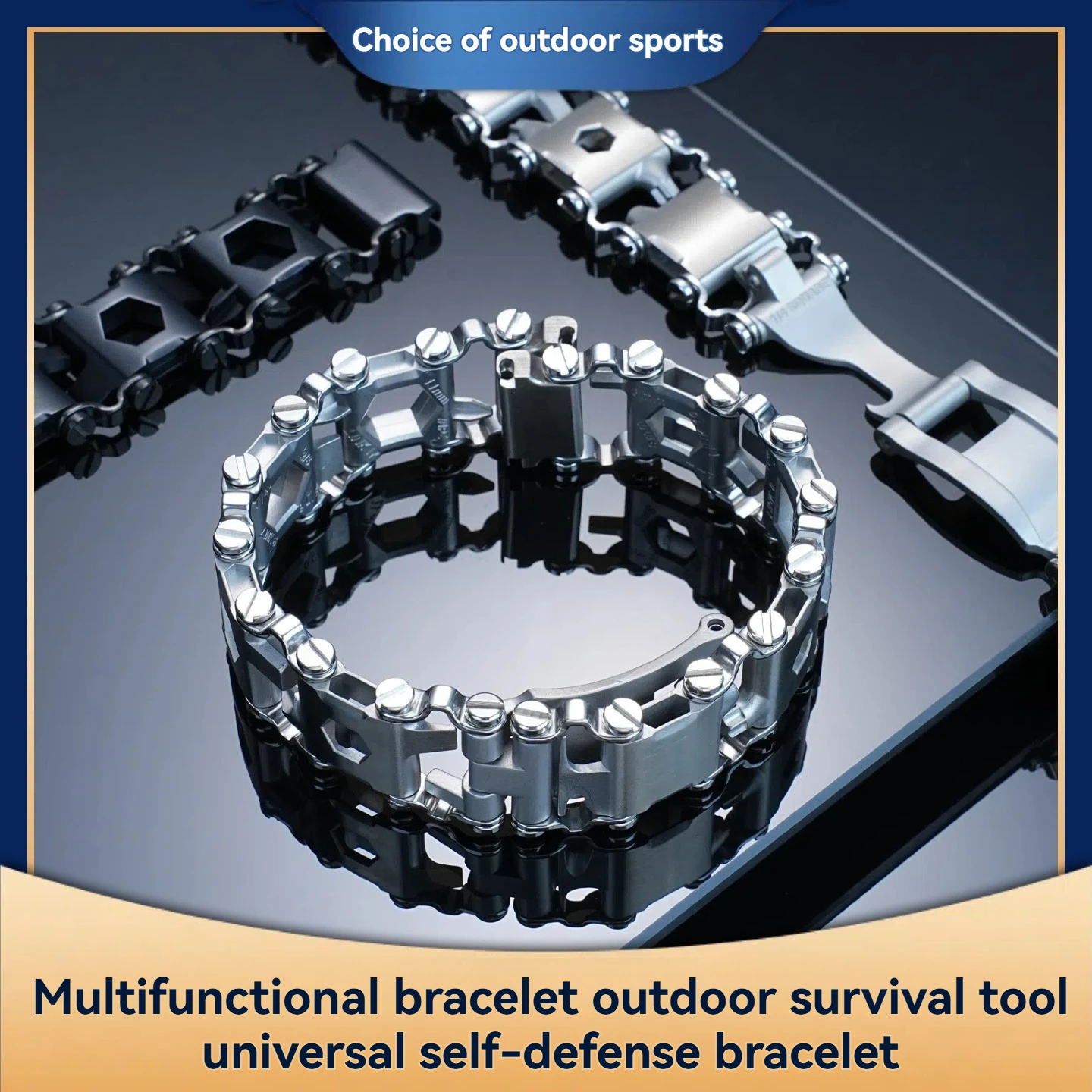Multifunction Tool Bracelet Tread Bracelet Stainless Steel Bolt Driver Tools Kit Friendly Wearable Bike Multitool Outdoor Tool