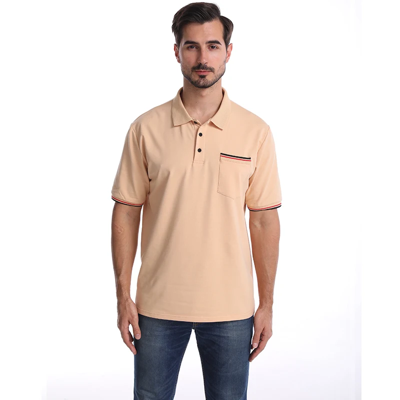 Pocket Stitching Men Short Sleeve Cotton Polo Shirt , Men Slim Fit Sport Tops Golf Polo Shirt .