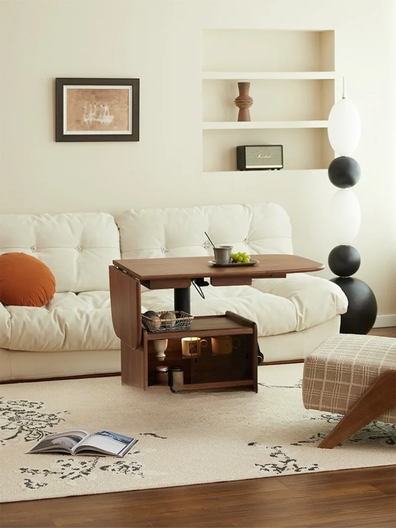 Nordic solid wood lifting coffee table living room small apartment mobile folding tea table black walnut dining table