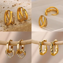 Stainless Steel Circle Earrings For Women Gold Color Aesthetic Zircon Earring Wedding Christmas Fashion Jewelry Accessories Gift