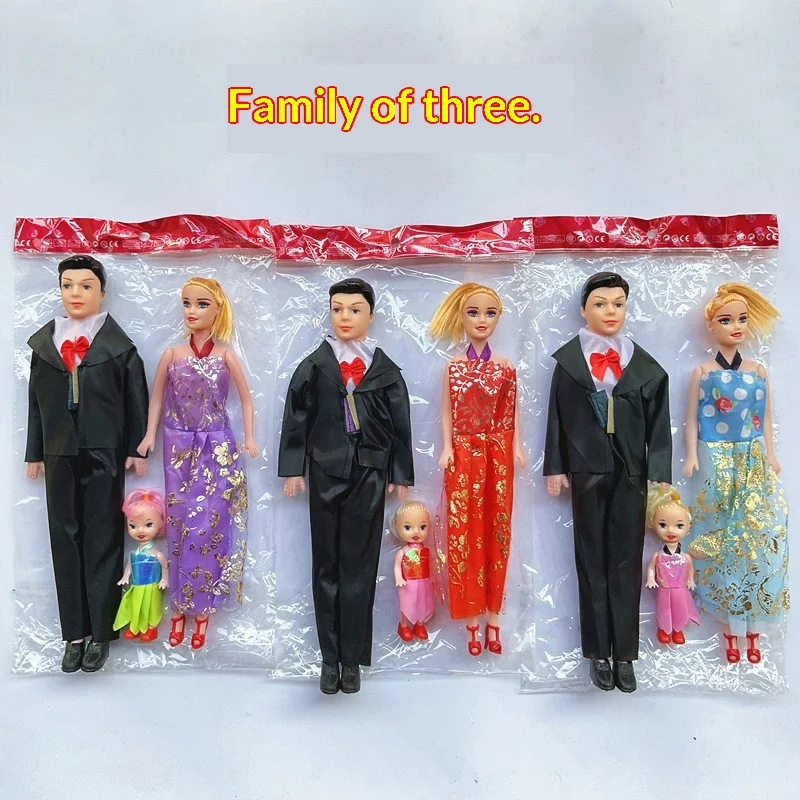 Generic Family Doll Set 3 Pcs 30cm 27cm 10cm Fashion Action Figure Playset Desktop Display Collection Decor