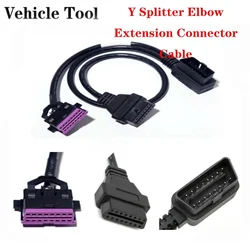 New Y Splitter Elbow Extension Connector Cable for Audi/VW VAG Car Diagnostic Adapter 1-2 16 Pin Male To 16 Pin Female Connector