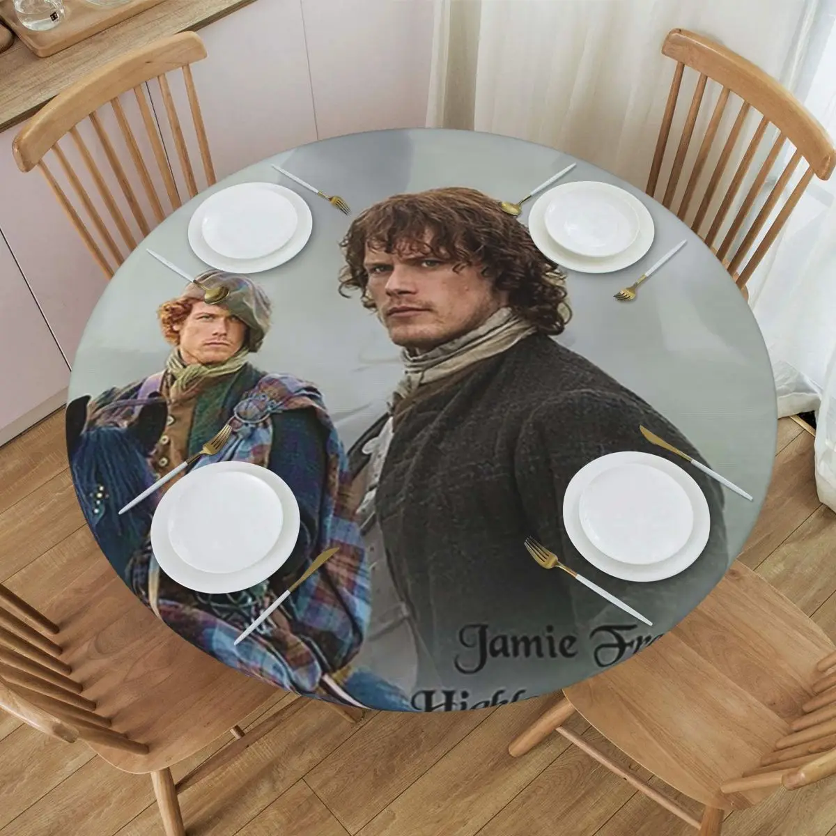 Jamie Fraser-Highland WarriorOutlande Waterproof Round Tablecloth Oilproof Table Cloth for Kitchen Events Dining Table Cover