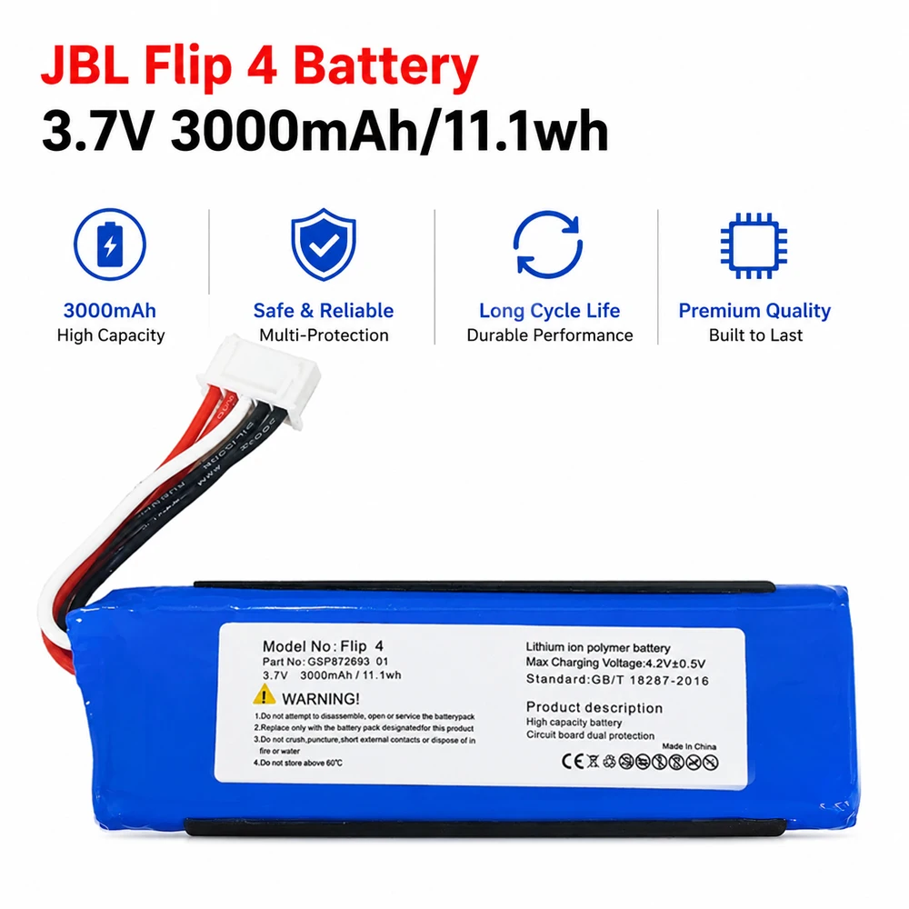 Apply To JBL Flip 4 3000mAh Bluetooth Audio Battery GSP872693 01 Rechargeable Battery for Bluetooth Speaker JBL Flip 4 Battery