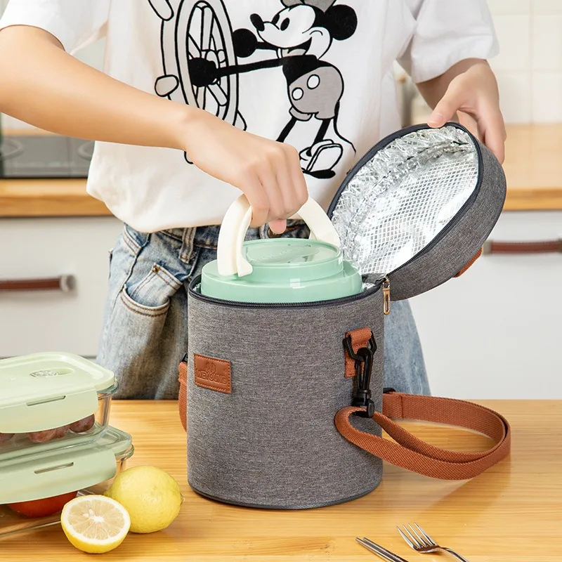 حقيبة غداء عازلة باللون الرمادي المحمولة للمكتب والعمل والمدرسة الكورية من قماش أكسفورد للنزهات