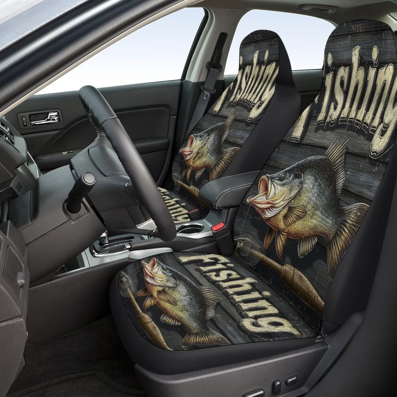 Fishing Sign Designed Car Seat Cover Set For Most Cars, Trendy High-quality Car Seat Protector Covers Full Set, Universal Car Se
