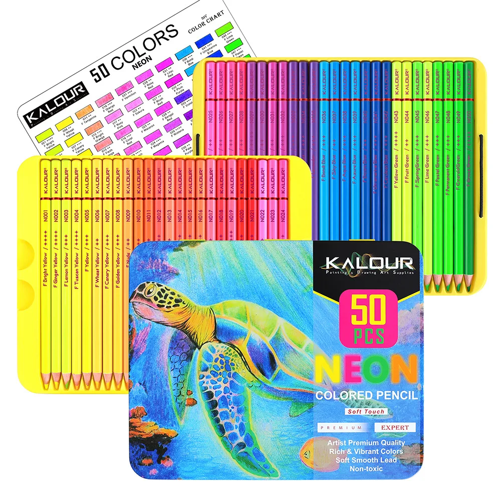 

50 Colors Fluorescence Colored Pencils for Adult Coloring Pencils Pre-Sharpened Pencil Set for Artists Blending Sketching