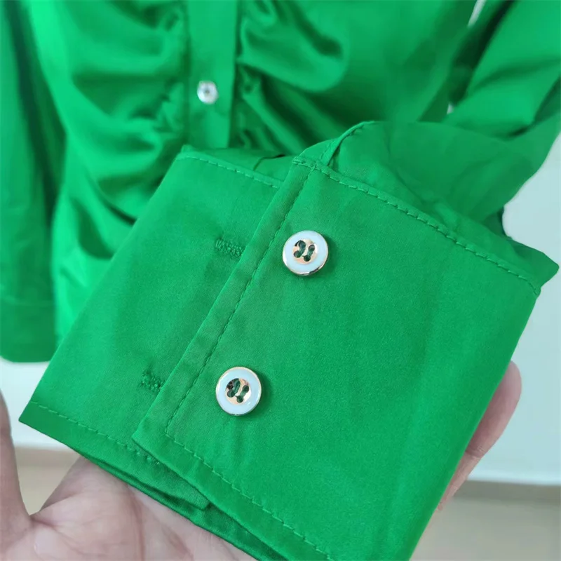 Solid Oversized Shirt and Blouse for Women Green Office Blouse Ladies Long Sleeve Korean Fashion Female Top Y2k Camisas Y Blusas