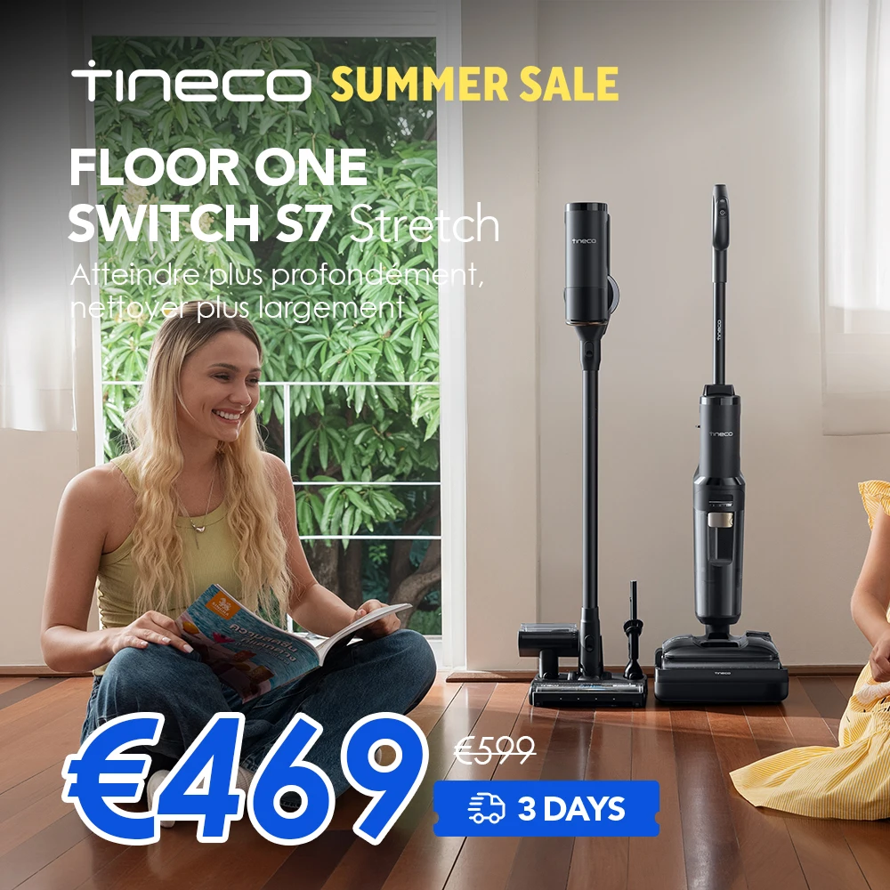 Aspirateur eau et poussière Tineco FLOOR ONE Switch S7 Stretch et aspirateur sans fil 5-en-1 Flash Dry auto-nettoyant à double bloc anti-emmêlement
