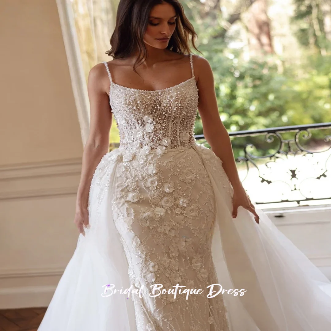 맞춤형 고급 스쿱 넥 비딩 섹시 머메이드 웨딩 드레스 2026 레이스 트럼펫 신부 드레스 베스티도 데 노비아