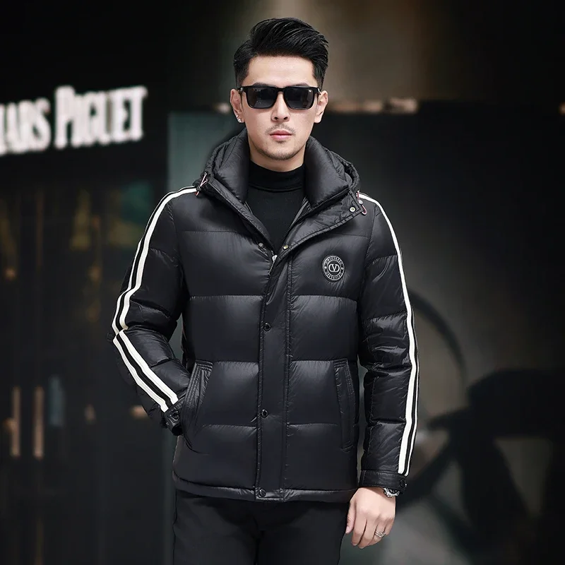 COZOC Brand Super Luxury Designer Men's Short Down Jacket Light Filling Male Goose Padded Jacket Luxury Long Sleeve Winter