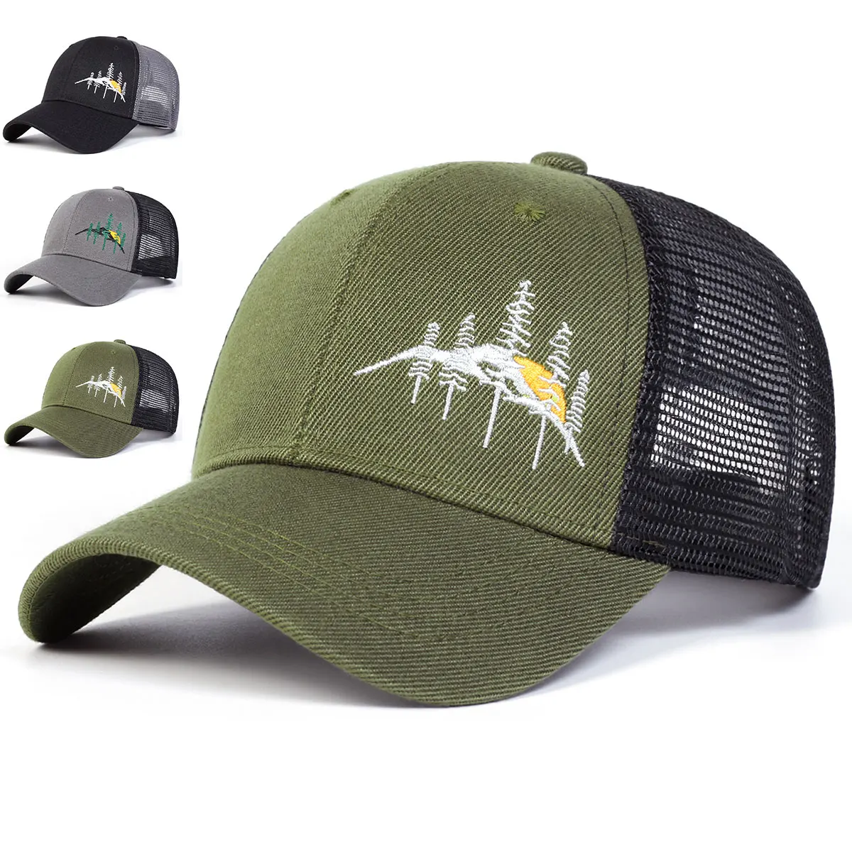 قبعات شبكية مطرزة على شكل شجرة جبلية للجنسين، قبعات كاجوال قابلة للتعديل للربيع والصيف، قبعة واقية من الشمس في الهواء الطلق #1