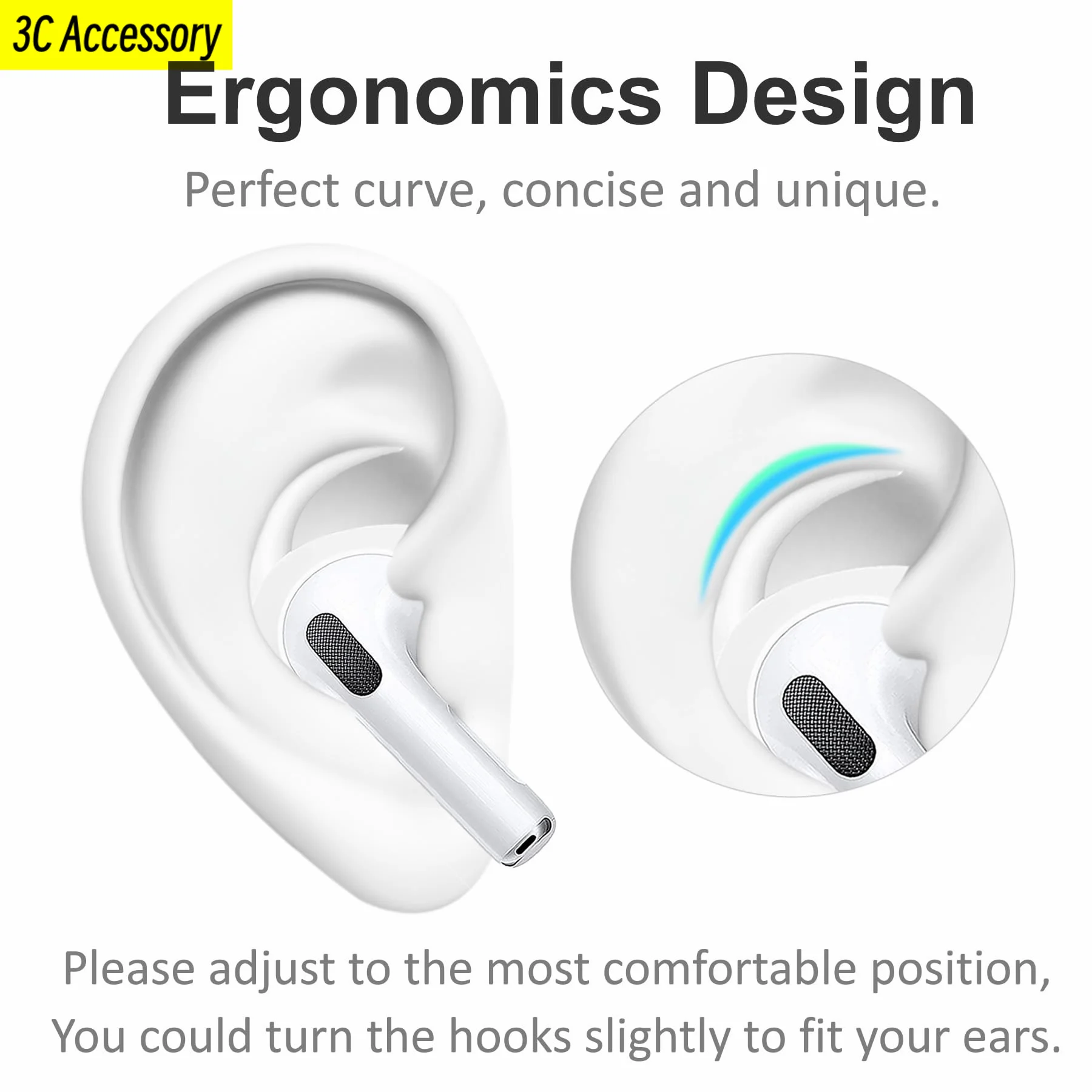 6 أزواج لأجهزة AirPods 4 خطافات أذن رياضية أطراف أذن بديلة مضادة للانزلاق ومضادة للانزلاق من السيليكون أغطية أذن لأجهزة AirPods 4th Gen USB C