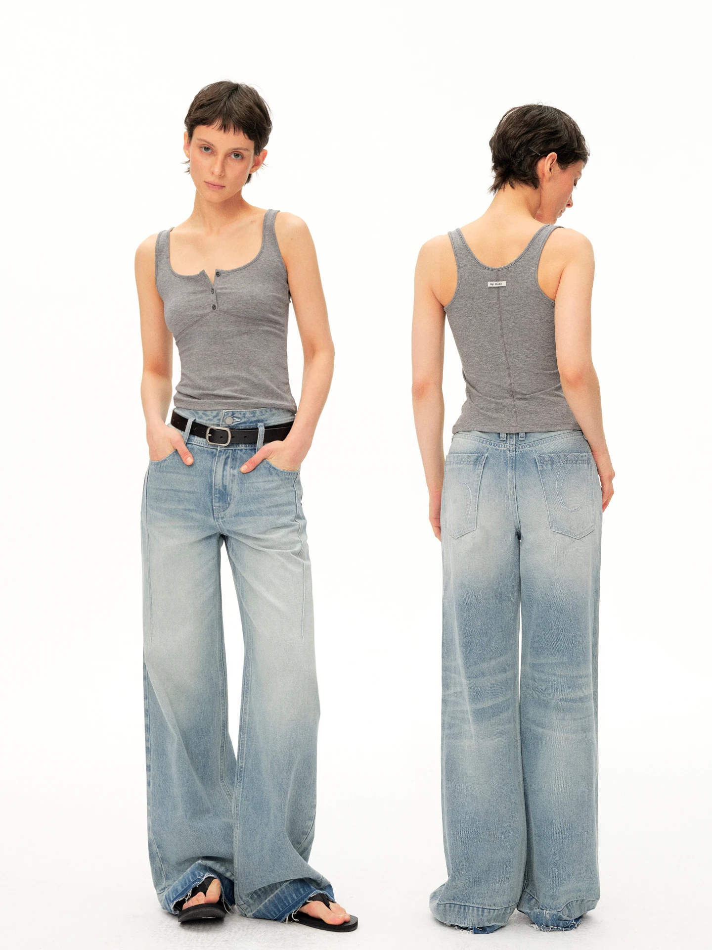 BGT Slimming Tank Top Half Buttoned  Thread U-Neck Small Face Effect Breast Reduction High Elasticity Short Length