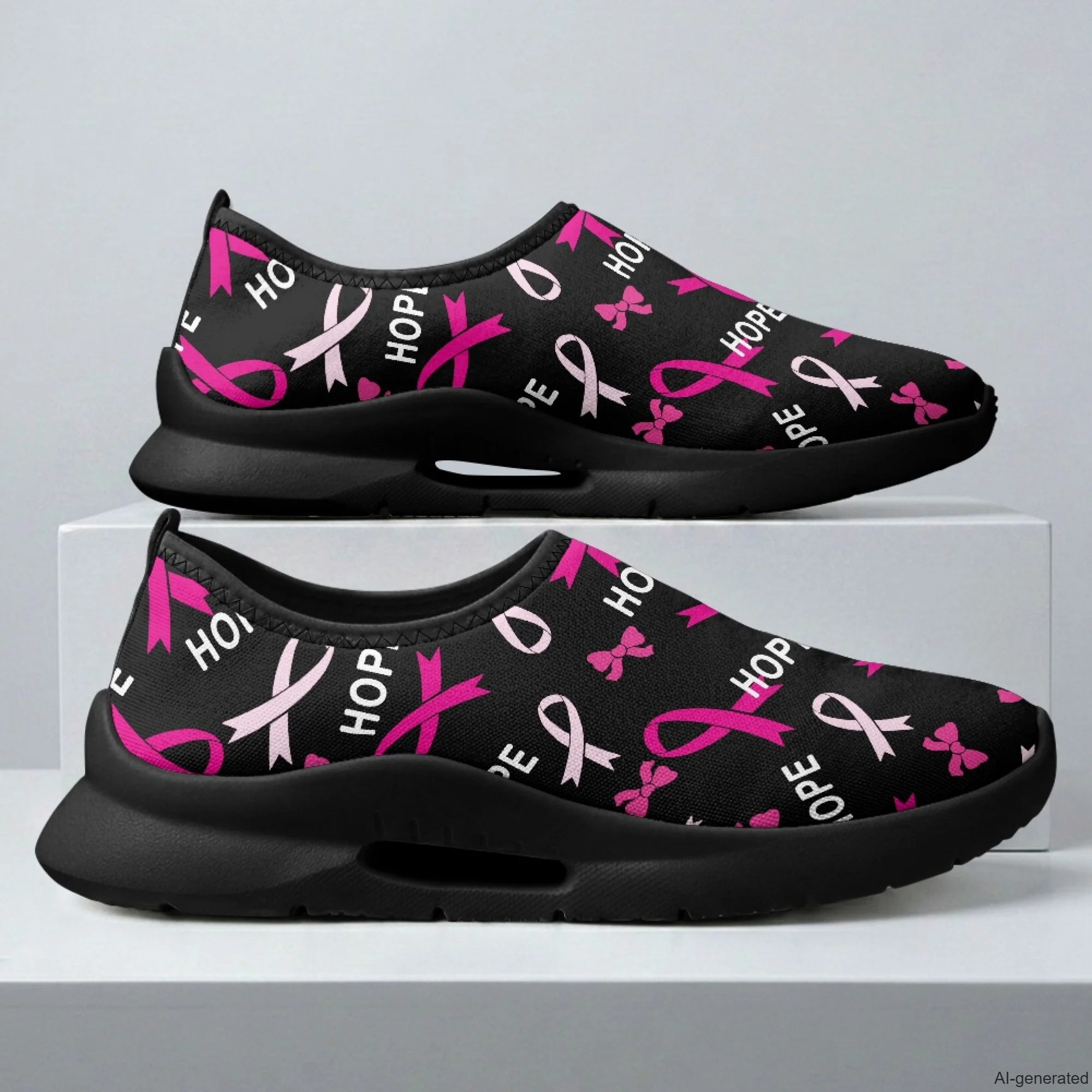 XIXIRIMIDO Nurse Shoes Black Casual Shoes Slip On Walking Shoes Pink Ribbon Breast Cancer Shoes Ladies Sneakers Male Sneakers