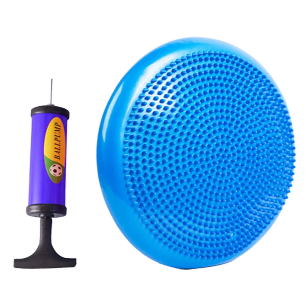 Blue Inflated 34Cm Balance Cushion Stability Disc Core Strength Enhancing Wobble Seat Air Pump Calming Ergonomic Yoga Mat