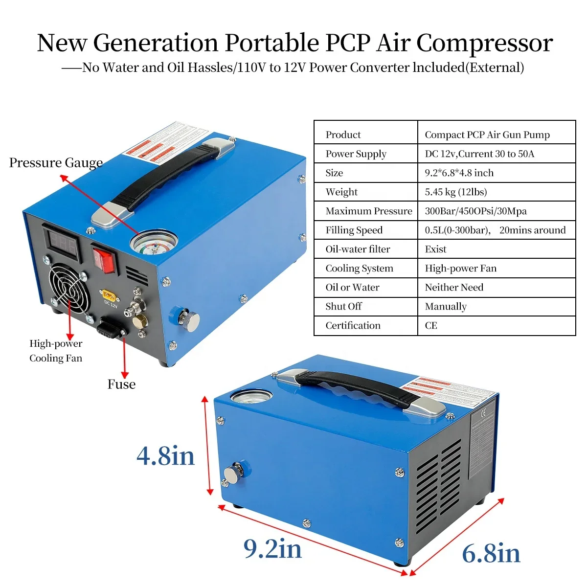 YYHC PCP compressor 110v220V PCP 12V set pressure 4500psi  Color bullet portable electric air compressor 350W 300 bar 30mpa PCP