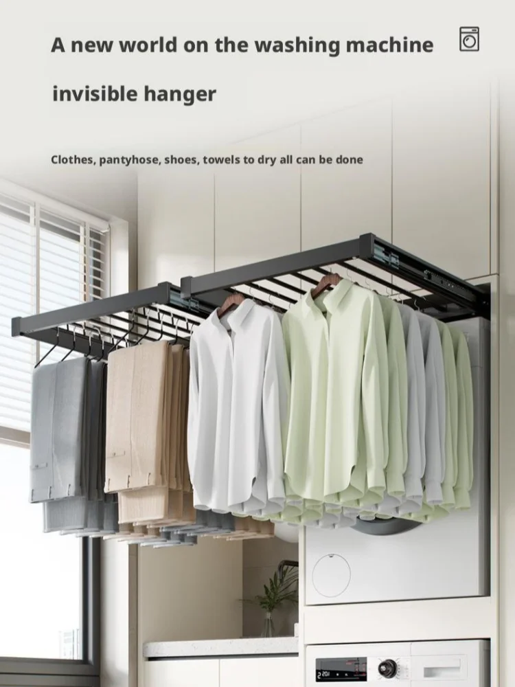 غير مرئية سحب التدريجي قضيب تعليق الملابس خزانة قابلة للتمديد انزلاق شماعات شرفة غسالة مجفف رف السراويل الشريحة خارج شماعات #4