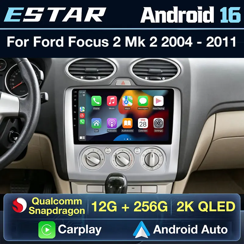 Wireless Carplay Android 16 For Ford Focus 2 3 Mk2 Mk3 2004- 2008 2009 2010 2011 Car Radio QLED Stereo DSP Head Unit 360 Camera